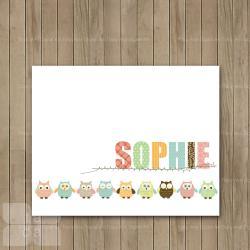 DIY  Nursery Art Baby Girl Owl Border Personalised Printable Nursery Art - 8 x 10 